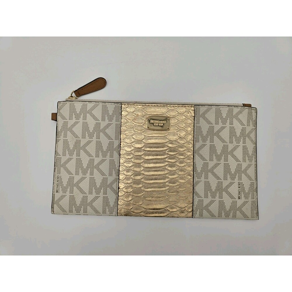 Michael Kors Clutch‎ Purse Metallic Gold Center Stripe logo Bag